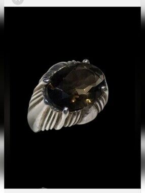 925 Sterling Silver Vintage Kabana Smoky Topaz Statement Ring Size 8